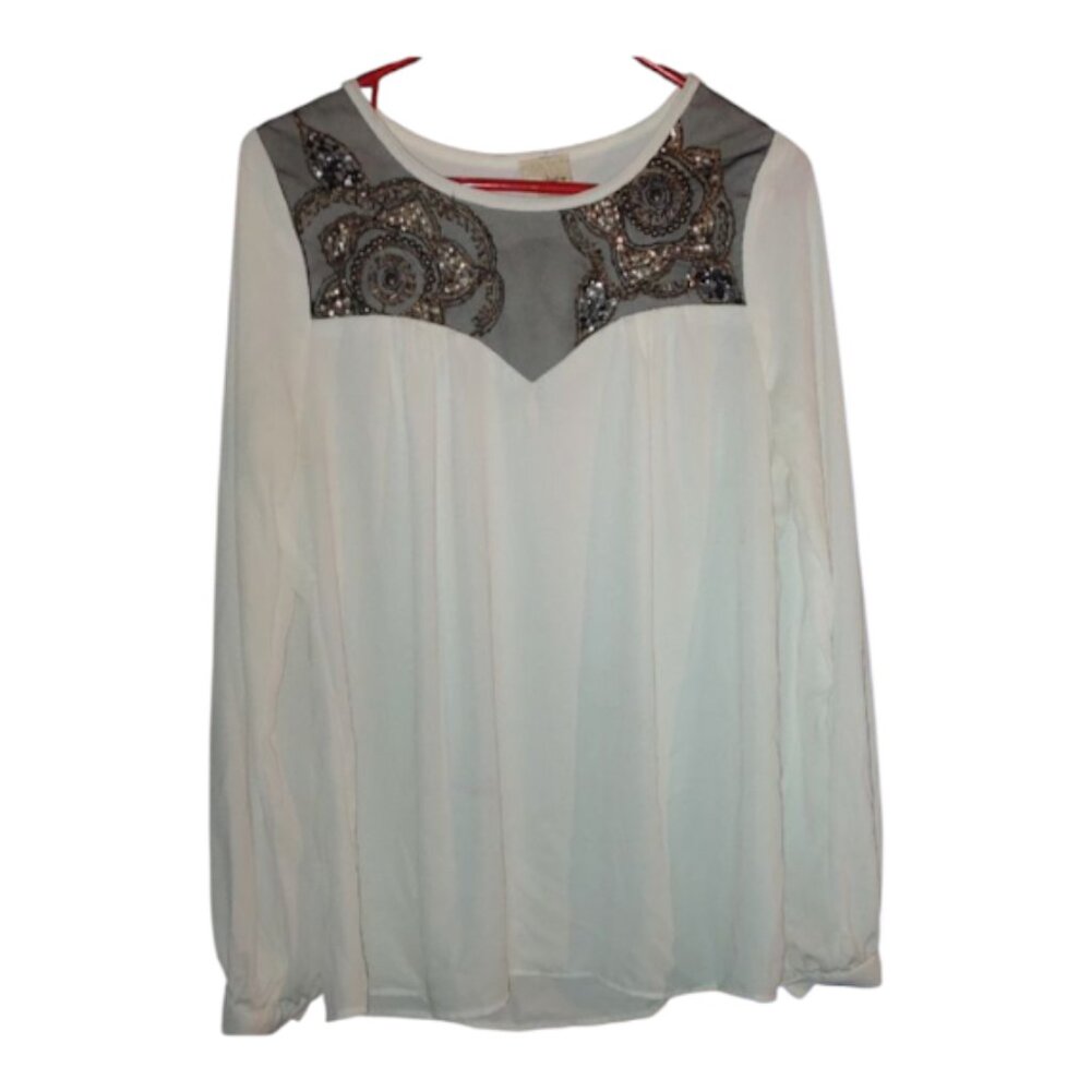 ivory Lightweight blouse Illusion Beaded Neckline